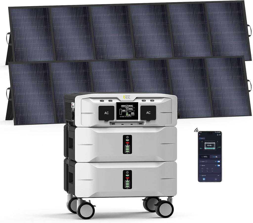 IEE 5120Wh Power Station SP5000 with 2x500W Portable Panel, 120/240V 5000W AC Output(9000W Peak), Portable Generator for Home Backup Outdoors Camping RV Emergency