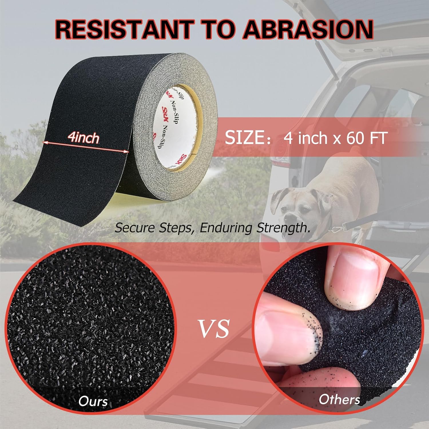 S&X Premium Outdoor Anti-Slip Tape - 4" x 60' Black Non-Slip Traction for Stairs, Ramps, Walkways, Boats, Weatherproof, High Traction, Long-Lasting Safety Solution