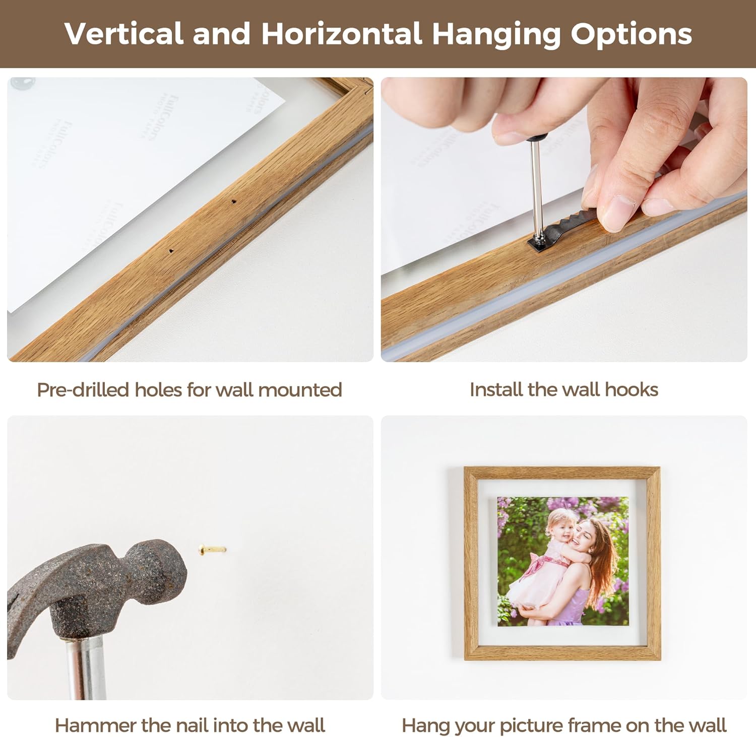 Axeman 5x7 Floating Picture Frame - Solid Oak Wood Picture Frame, Double Tempered Glass Photo Frame 2x3 4x6 5''x7''Wood Frame, Wall Mount Or Tabletop Standing, Natural