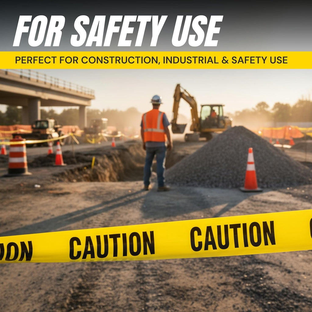 Caution Tape 6 Pack 3 inch x 1000 feet, Bright Yellow w/Bold Black Text, 3" Wide for Maximum Readability Strongest & Thickest Tape for Danger/Hazardous Areas