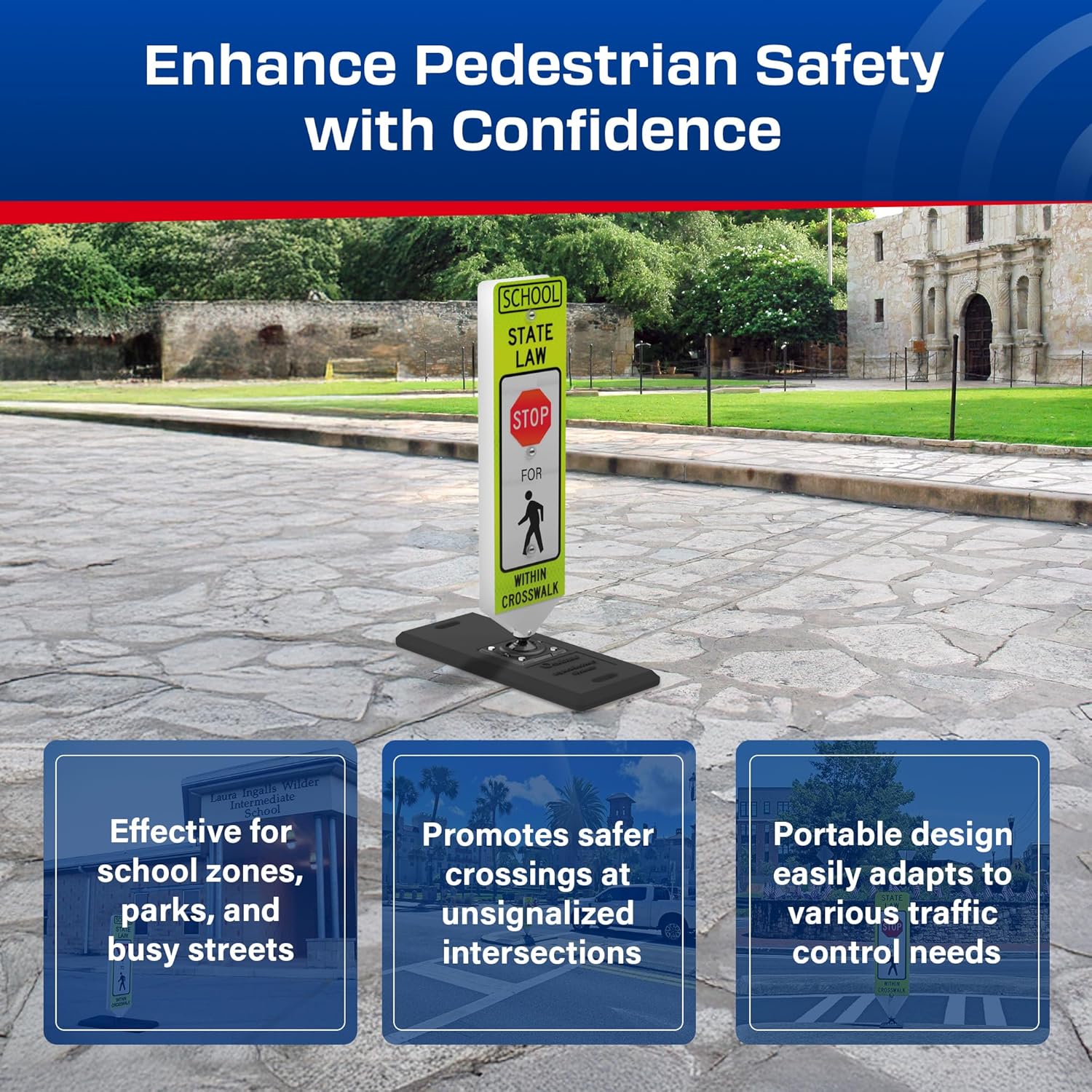 Impact Recovery - In-Street Pedestrian Crossing Signs - Street Sign - Road Sign - Pedestrian Safety Signs - School Stop with Portable Base