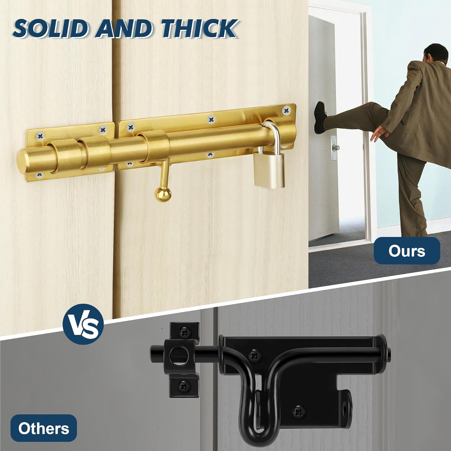 Alise 10 inch Barrel Bolt Latch,Slide Bolt Latch,Heavy Duty Solid SUS304 Stainless Steel Slide Lock for Wooden Fence,Barn Door,Interior or Outdoor Door Gold MS9200-G