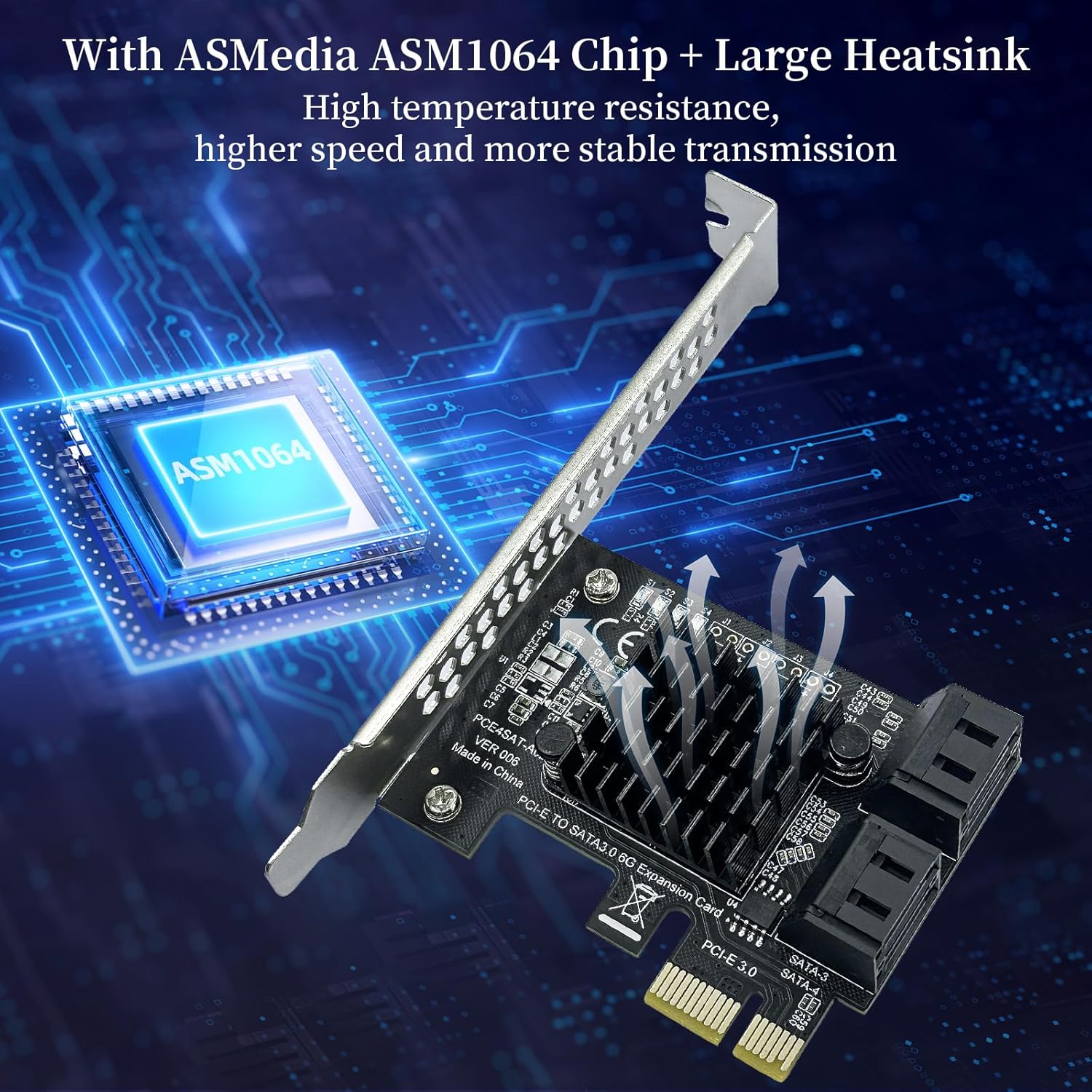 4-Port PCIe SATA III 6Gbps Expansion Card, PCIe x1 to 4 Port SATA 3.0 Controller Card - ASM1064 Chip, with Low Profile Bracket for Windows Linux Mac