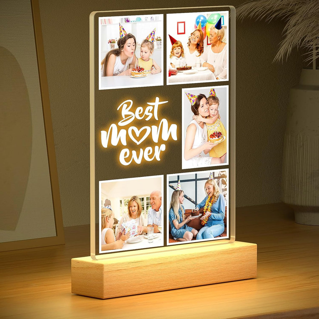 Custom Picture Frame with Photo, Personalized Photo Frame with Night Light, Customized Picture Frames, Personalized Valentines Day Gifts for Mom, Baby, Kid, Family