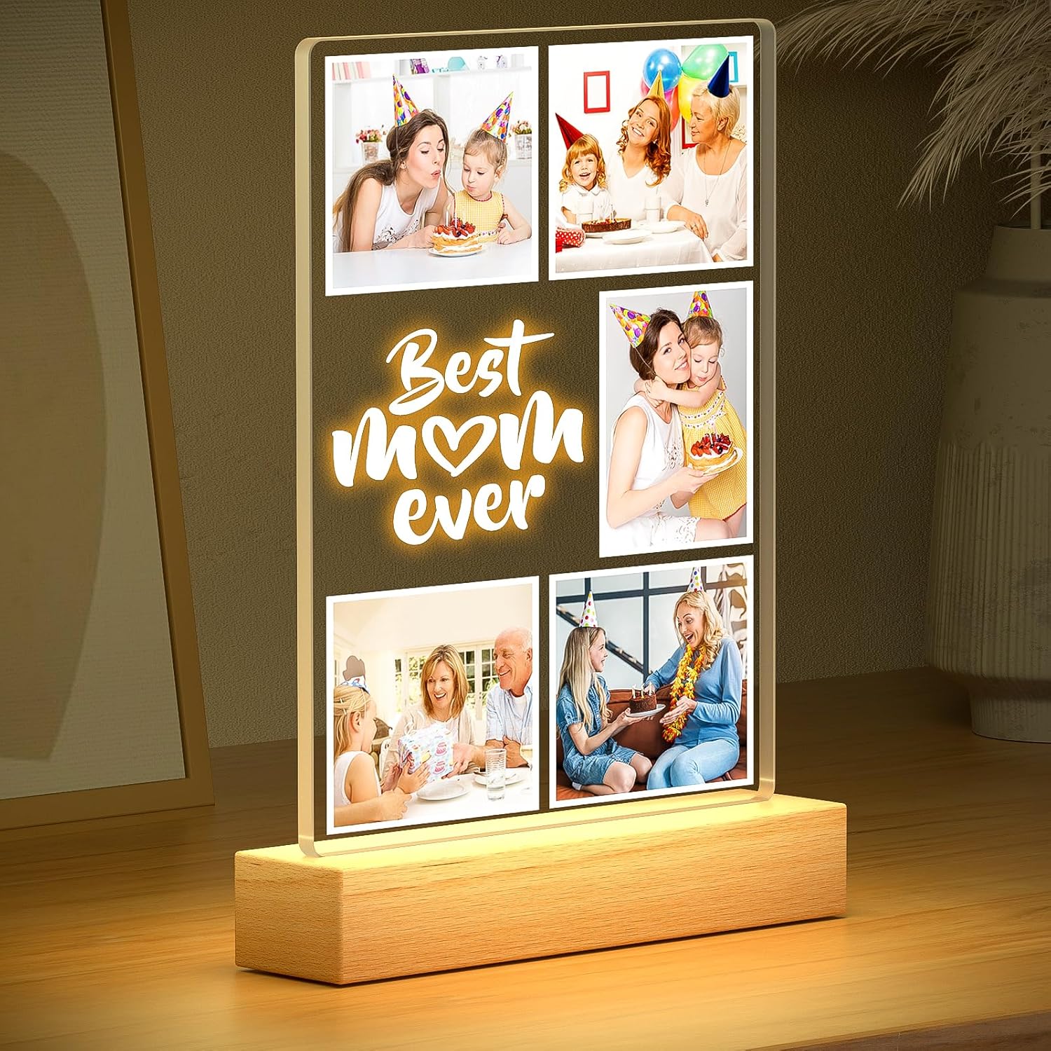Custom Picture Frame with Photo, Personalized Photo Frame with Night Light, Customized Picture Frames, Personalized Valentines Day Gifts for Mom, Baby, Kid, Family