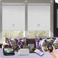 Graywind Smart Blackout Roller Shades Compatible with Alexa Google WiFi Hardwired Textured Gleaming Fabric Motorized Blinds Remote Window Shades, Custom Size (Striped White)