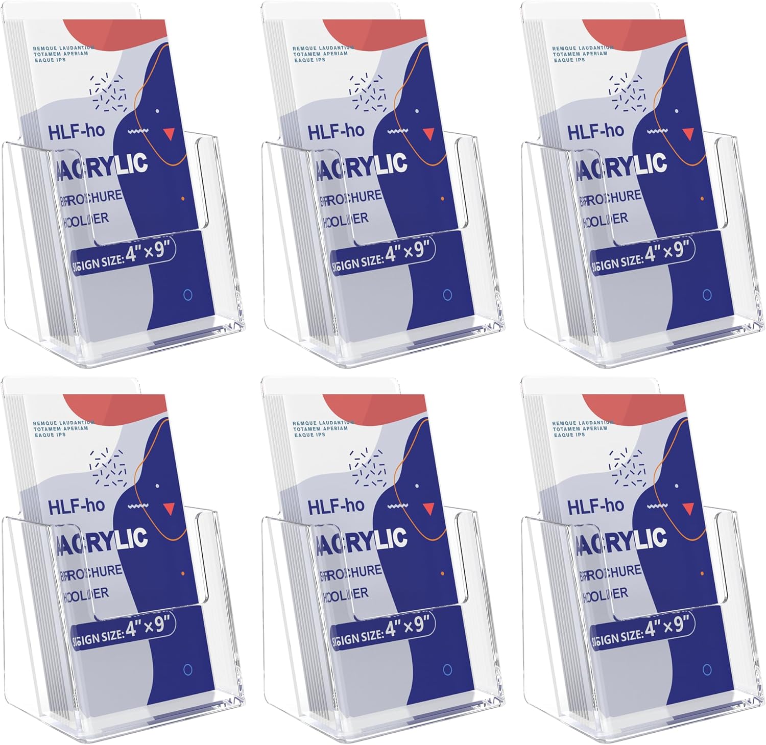Brochure Holder 4x9 Inch Acrylic Literature Holders Clear Plastic Flyer Display Stand Countertop Use Pamphlet Holder Multi Purpose Organizer for Office, Lobby, Hotels, Trade Shows, 6 Pack