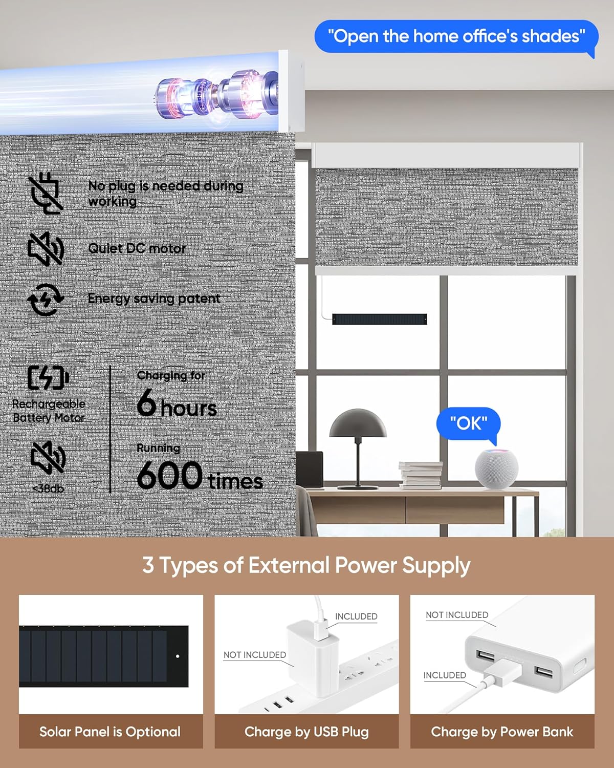 Kincmo Motorized Blinds with Remote,100% Blackout Motorized Roller Shades Work with Apple Homekit,Alexa,Google, Custom Electric Blinds with App,Voice Control (Aqua Waves Grey)
