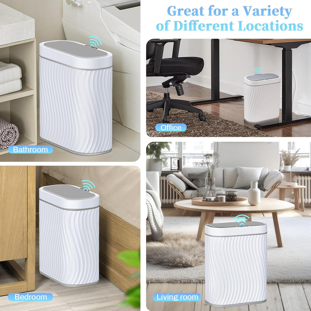 steo spce Automatic Motion Sensor Bathroom Small Trash Can with Lid, 2.6 Gallon Touchless Slim Garbage Can, Smart Waterproof Trash Bin for Bedroom, Restroom, Living Room, Office