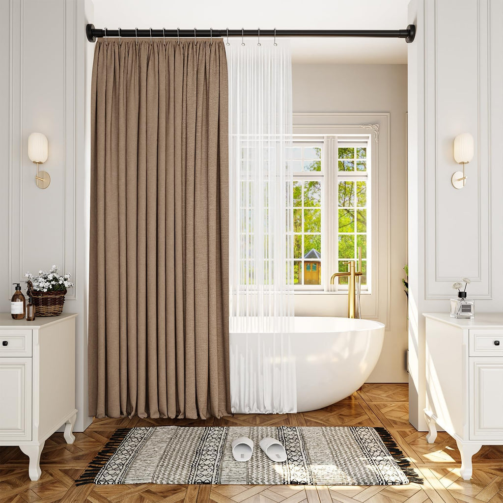YASONIC Shower Curtain Rod 26-84 Inch, 1 Inch Diameter Tension Curtain Rods No Drilling, Black Shower Rods for Bathroom, Spring Loaded Curtain Rods Adjustable, Anti-Rust Non-Slip Easy Installation