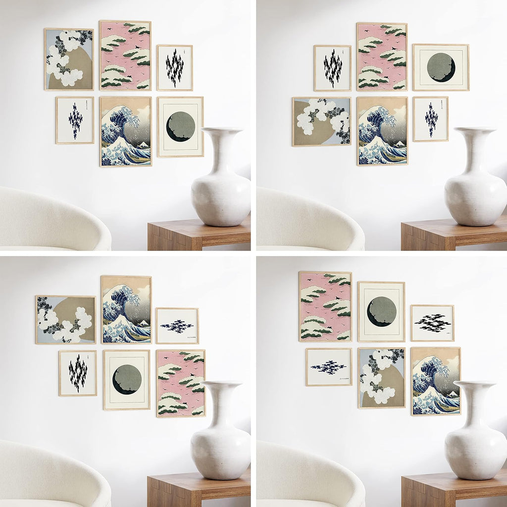 HAUS AND HUES Natural Wood Picture Frames - Set of 6 Frame Sets for Wall Collage, Gallery Wall Frame Set Assorted, Picture Frame Sets for Wall Collage (Two 8x10, Two 11x14, Two 12x16 Beige Frame)