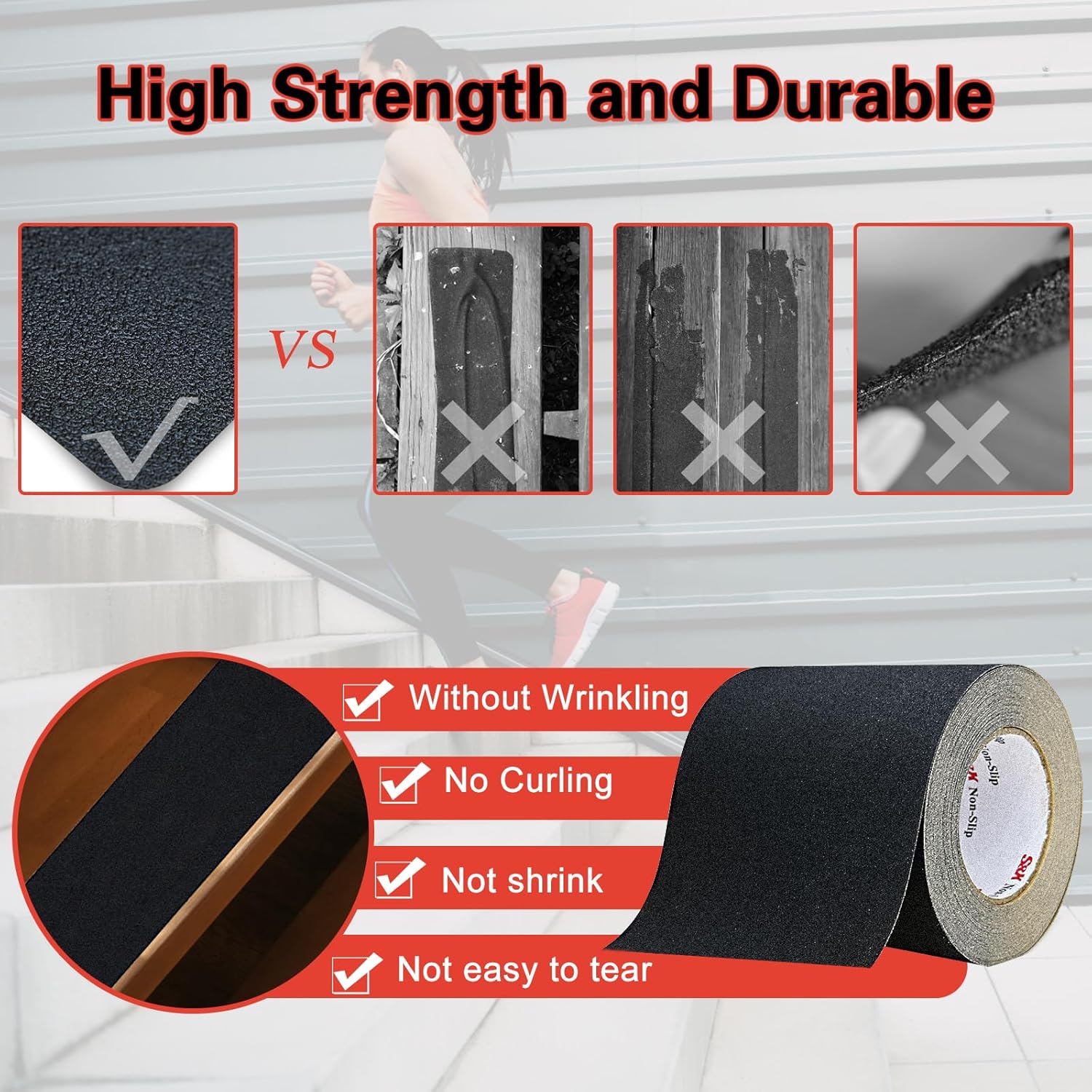 S&X Anti-Slip Tape 6" x 60' – Non-Skid Safety Tape for Slippery Stairs, Steps, Floors – Weatherproof, Durable and Easy to Install