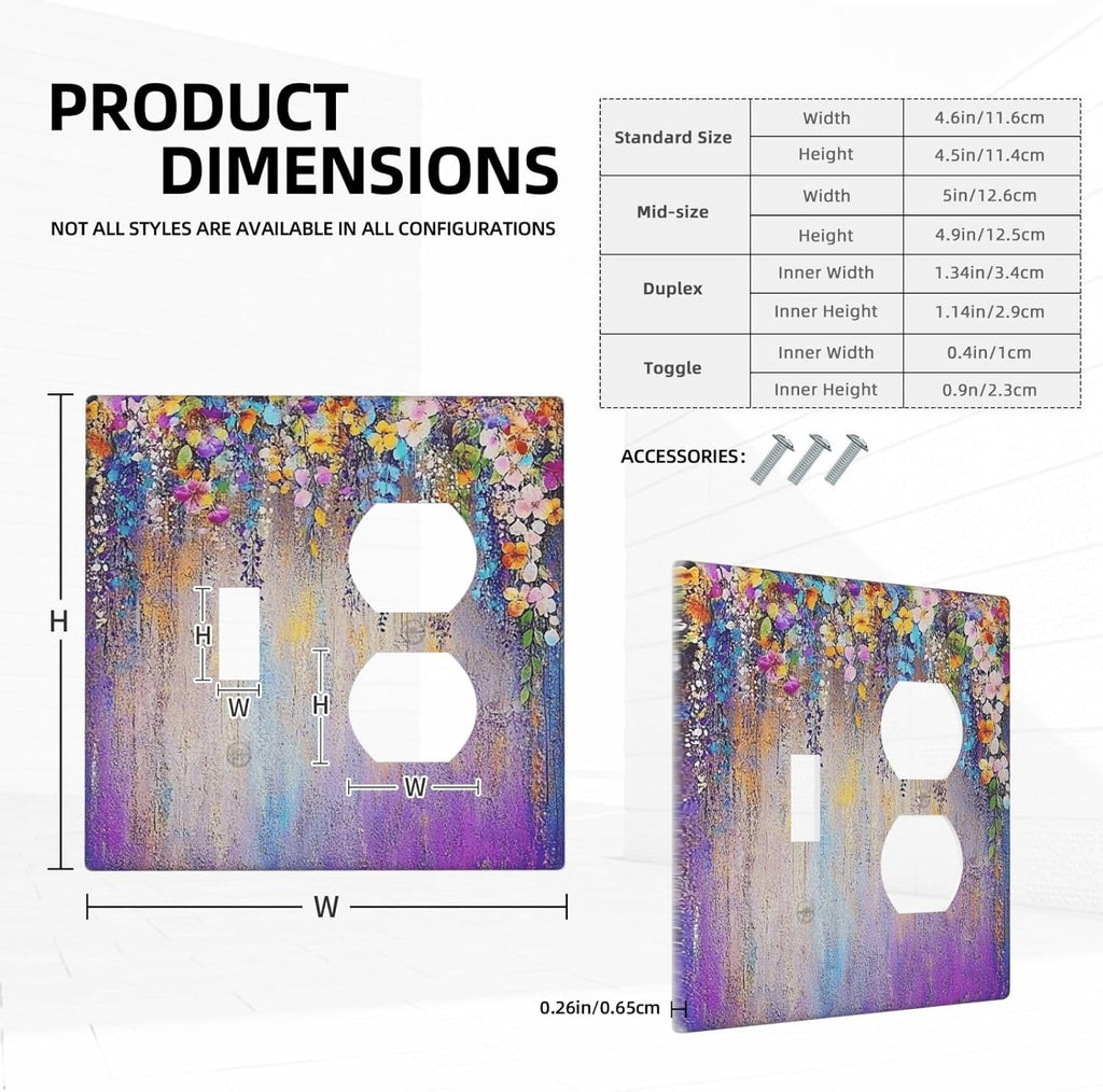 Colorful Country Flower Wildflower Floral Wallplates 1 Toggle 1 Duplex Switch Plate Electrical Gfci Faceplate Decorative Light Switch Covers For Bed Room Living Room Decor