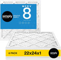 Simply 22x24x1 Air Filter, Merv 8, 6 Pack, For Home AC Furnace & HVAC (Actual Size: 21.75"x23.75"x0.75") DUST, Pet, & Allergy Control