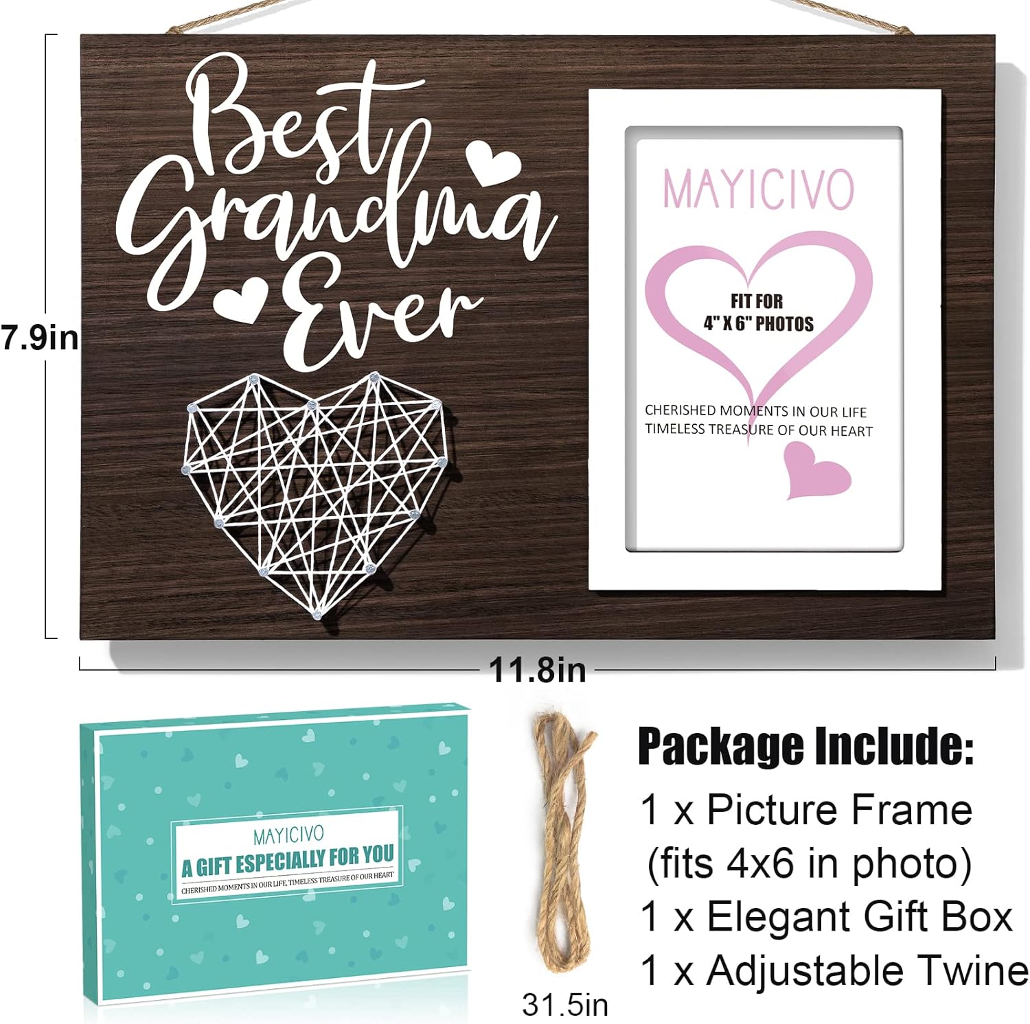 Grandma Gifts Picture Frame, Christmas Gifts for Grandma from Grandchildren Granddaughter, Nana Gift Best Nana Ever Grandkids Photo Frame Grandmother Birthday Thanksgiving Mothers Day Gift - 4x6 Photo