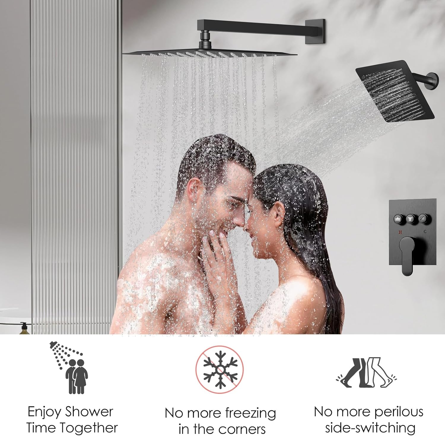 Shower Systems with Rain Shower and Handheld,STARBATH Dual Head 12+6" Rainfall Shower Can Run All Together, Wall Mount Shower Faucet Set with Pressure Balance Valve and Trim Kit, Matte Black