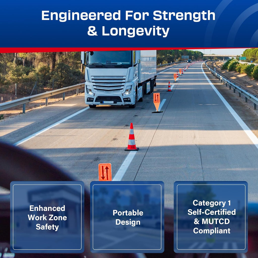 Impact Recovery - Work Zone Opposing Traffic Lane Divider - Road Signs for Work Zone Safety - Arrow Sign - Construction Safety - Traffic Control Street Signs