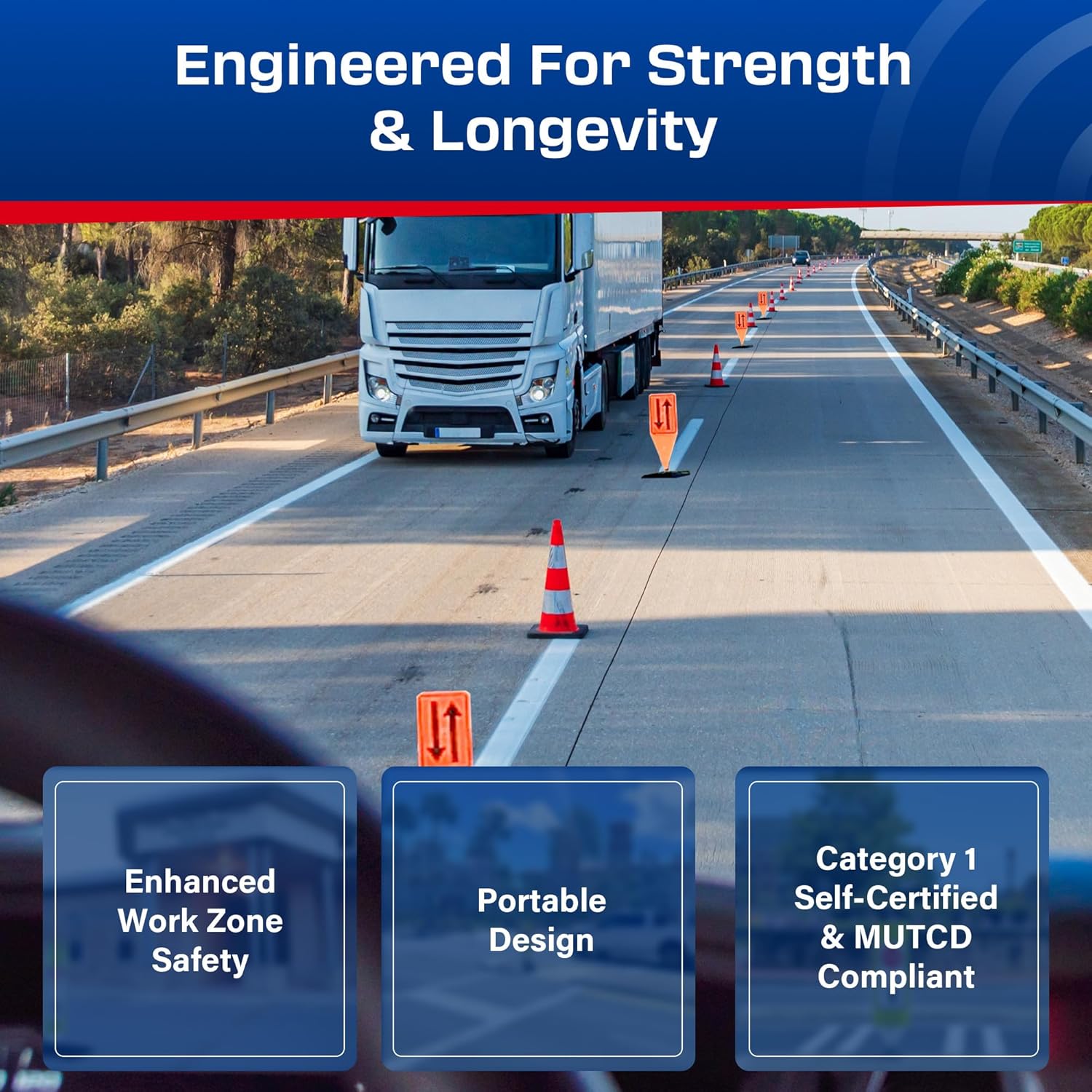 Impact Recovery - Work Zone Opposing Traffic Lane Divider - Road Signs for Work Zone Safety - Arrow Sign - Construction Safety - Traffic Control Street Signs