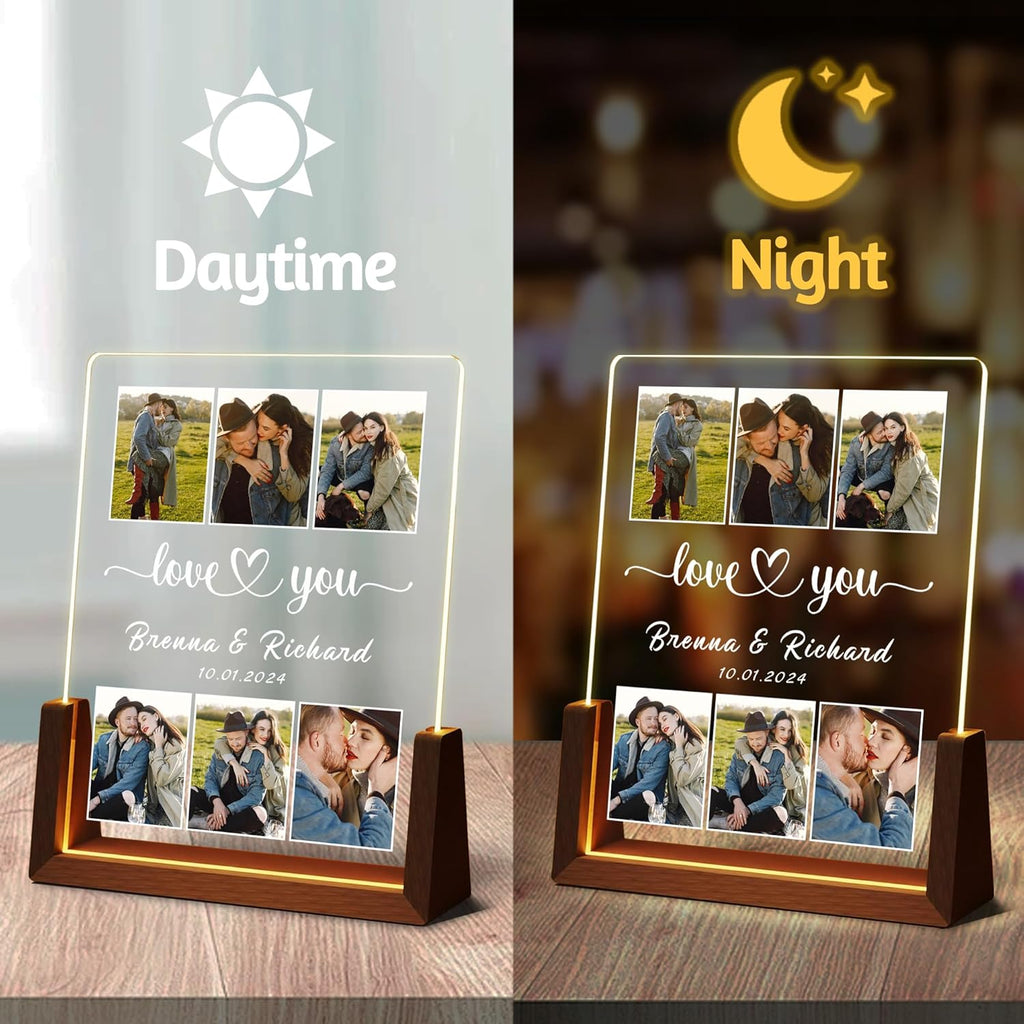 Personalized Birthday Christmas Gifts For Boyfriend Girlfriend Him Her Husband Wife, Custom Light Up Photo Frame Acrylic Plaque With Picture Name, Unique Anniversary Couple Gifts For Women Men