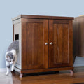 THE REFINED FELINE Cat Litter Box Enclosure Cabinet, Shaker, Mahogany Brown, Mid-Century Feet, Large, Hidden Litter Cat Furniture with Drawer