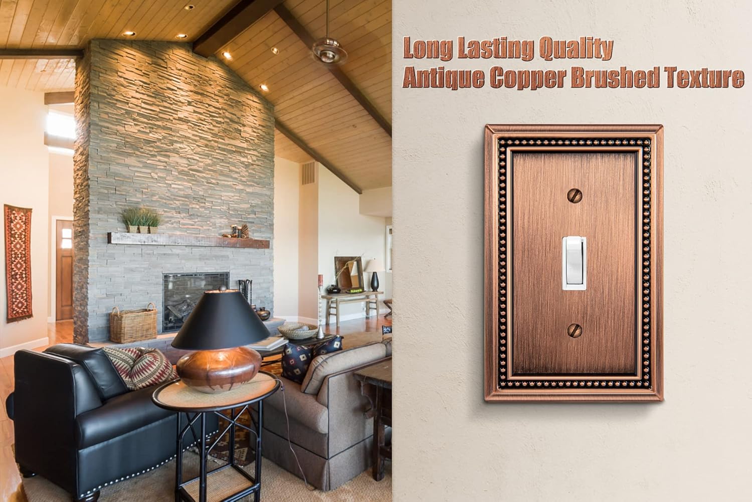Henne Bery Sunken Pearls Heavy Duty Decorative Wall Plate Switch Plate Outlet Cover (Single Toggle, 2 Pack, Antique Copper)