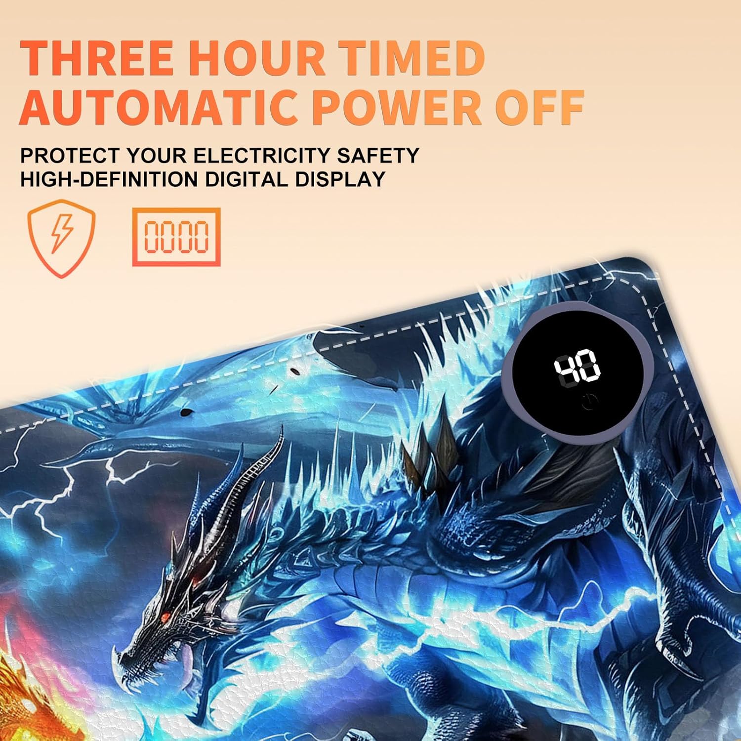 Heated Mouse Pad, Warm Desk Pad, Keyboard Mat 31.5 x 13 Inch Large Size Intelligent Fast Heating, 3 Speed Adjustable, Timed Auto Power Off for Game Office Home,Dragons Gather