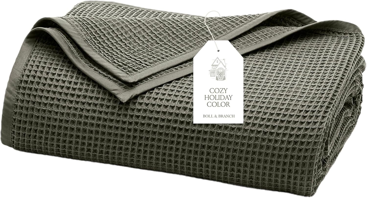 BOLL & BRANCH Waffle Bed Blanket - Twin/Twin XL, Juniper - Luxury 100% Organic Cotton - Soft, Lightweight and Breathable - Textured Waffle Weave