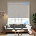 Motorized Roller Blinds with Remote, 100% Blackout Automatic Roller Shades for Bedroom, Bathroom, and Living Room, Customized Size, Pebble Grey Beige