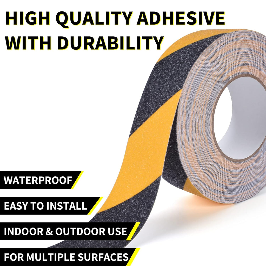 TAPEBEAR Safety Tape, 2inch x 60feet, Black/Yellow, Anti-Slip Adhesive Tape for Indoor Outdoor Steps Stairs, Waterproof, Strong Grip, Compatible with Plastic, Wood, Ceramic, Glass, Metal