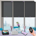 Graywind Motorized Solar Shades Compatible with Alexa Google Remote Electric Window Shade Fireproof Smart Roller Blinds with Valance for Home Office Patio, Custom Size (5% Openness Black)