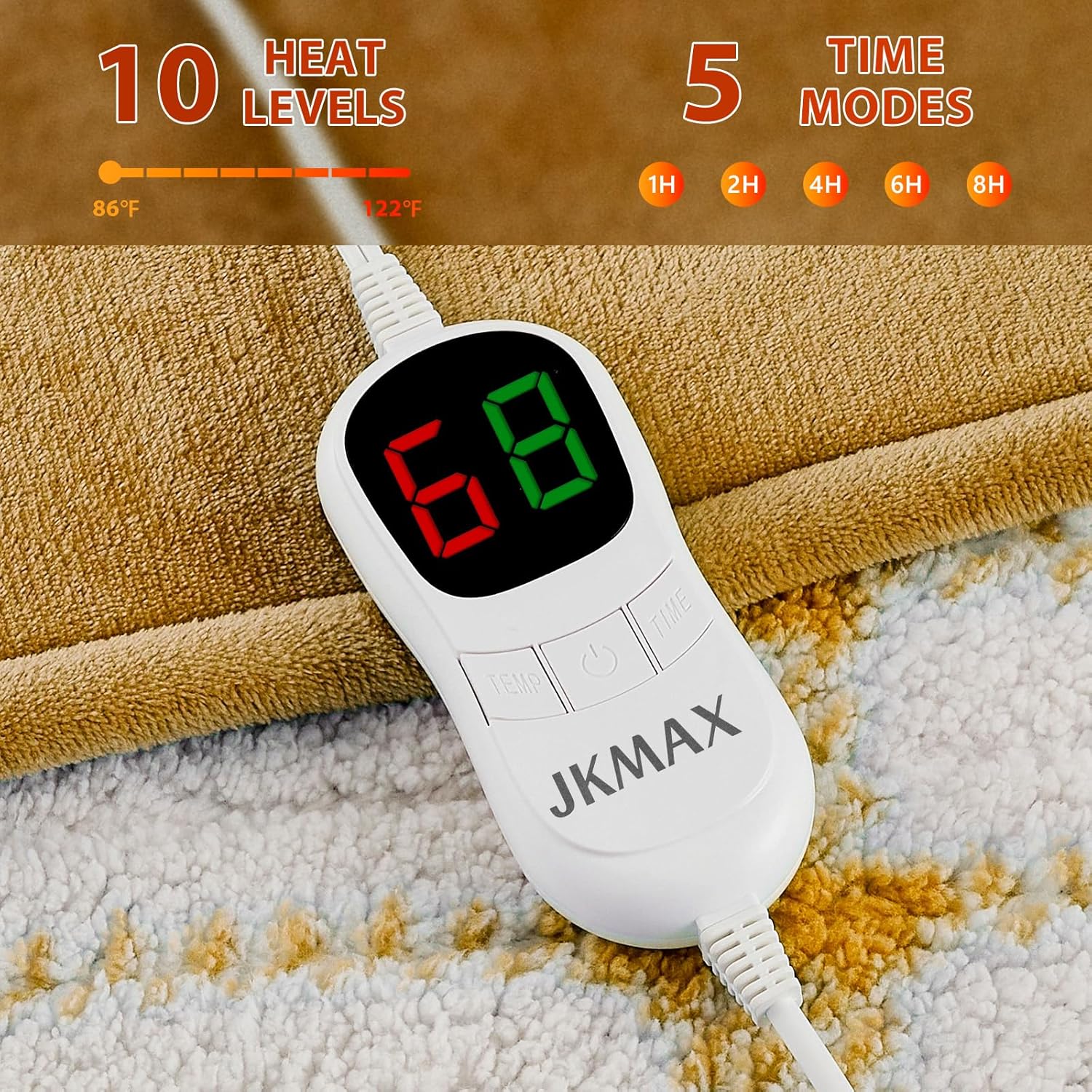 Heated Electric Blanket Full Size - 72"x84" Flannel Heating Blanket with 10 Heating Levels & 5 Time Settings Over-Heat Protection, Winter Warmer for Adults with ETL Certification（Ivory）
