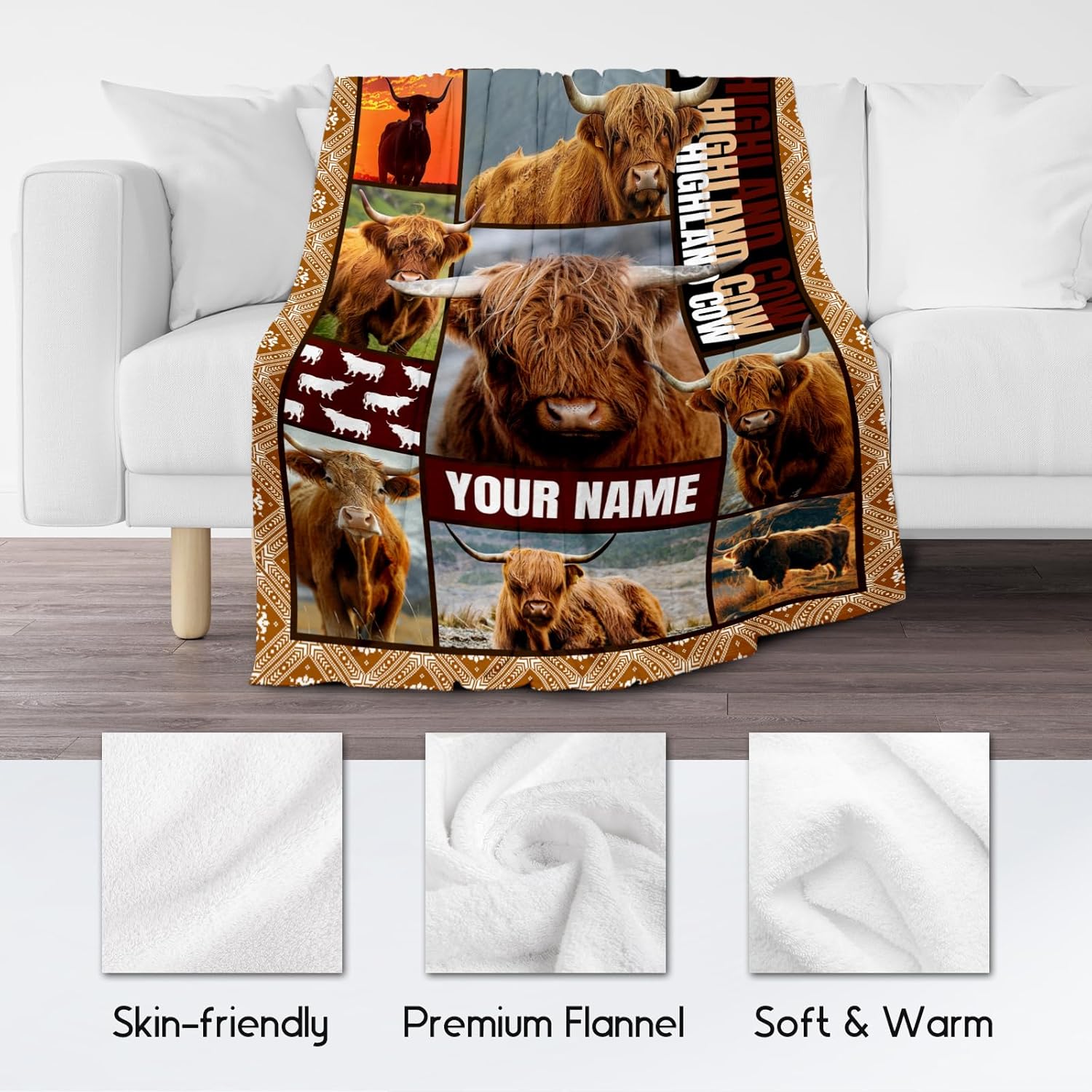 Personalized Blanket for Women Girls, Custom Highland Cow Gifts for Adults - 60"x80" Kids Throw for Bed Living Room - Soft, Fuzzy & Cozy - Wildlife Home Decor Gift Ideal
