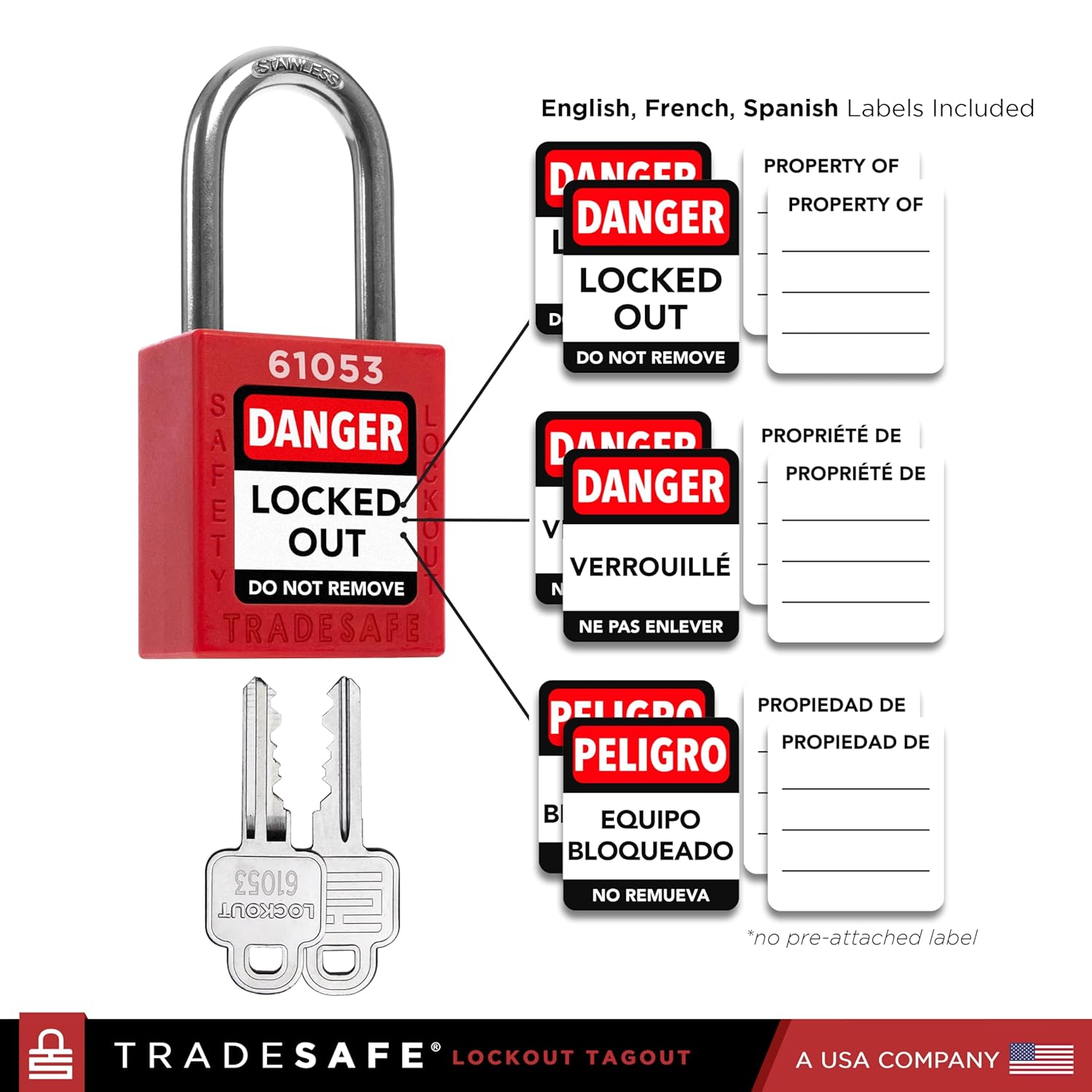 TRADESAFE Lockout Tagout Locks Set - 7 Red Loto Locks, Lockout Locks Keyed Different, 2 Keys Per Lock, OSHA Compliant Lock Out Tag Out Padlocks, Safety Padlocks for Electrical Lockout Tag Out Kits