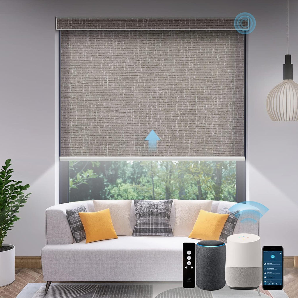 SmartWings Motorized Light Filtering Shades, Work with Matter Thread Homekit Z-Wave Alexa Google, 70% Blackout Shades Translucent, Cordless Blinds with Remote Control Rechargeable, Safari Biscuit
