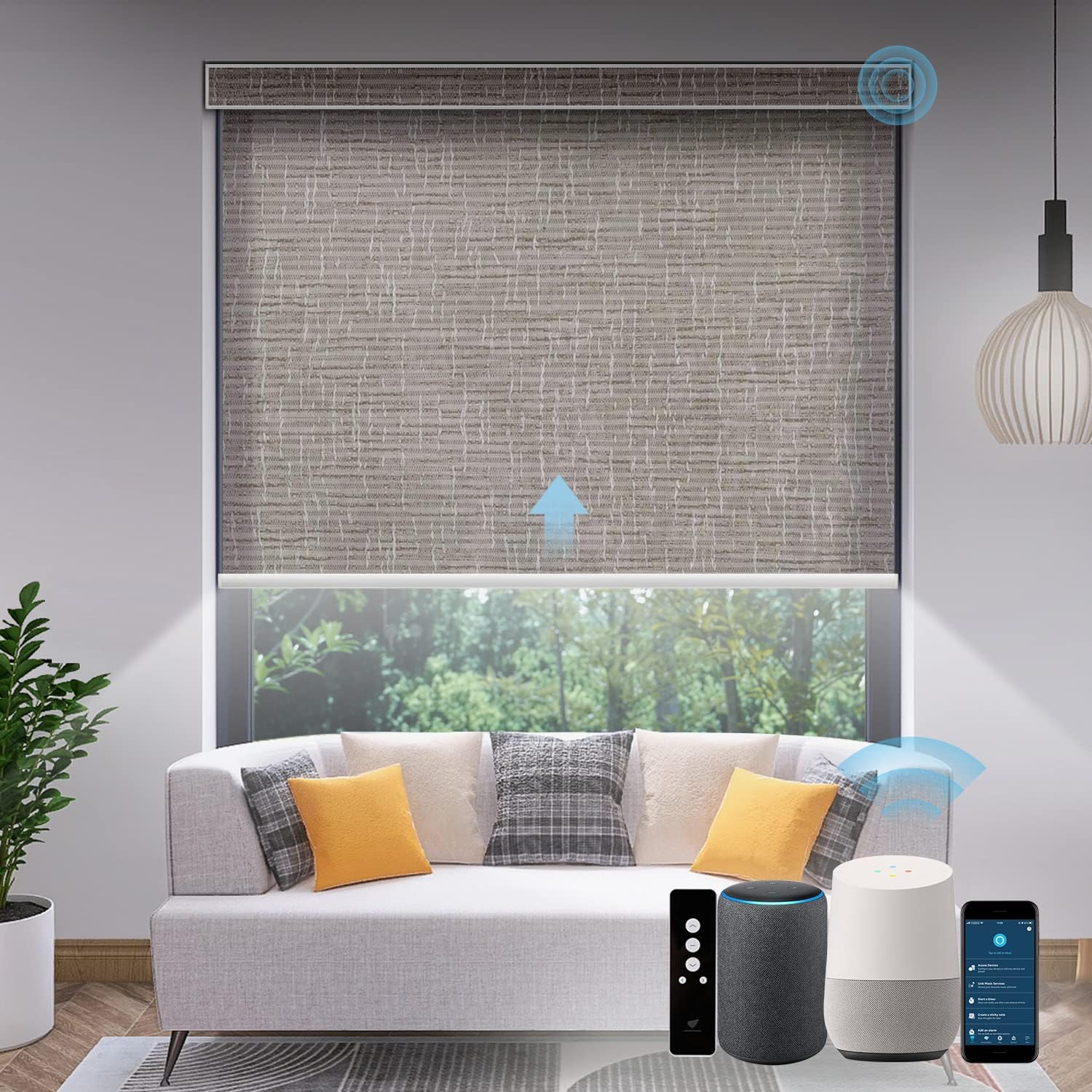 SmartWings Motorized Light Filtering Shades, Work with Matter Thread Homekit Z-Wave Alexa Google, 70% Blackout Shades Translucent, Cordless Blinds with Remote Control Rechargeable, Safari Biscuit