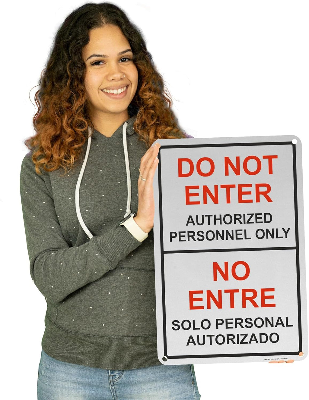 Brimar - 12" x 18" - Bilingual Do Not Enter Authorized Personnel Only Sign - .063″ Engineering Grade Reflective Aluminum - Clear Warning - Easy Installation