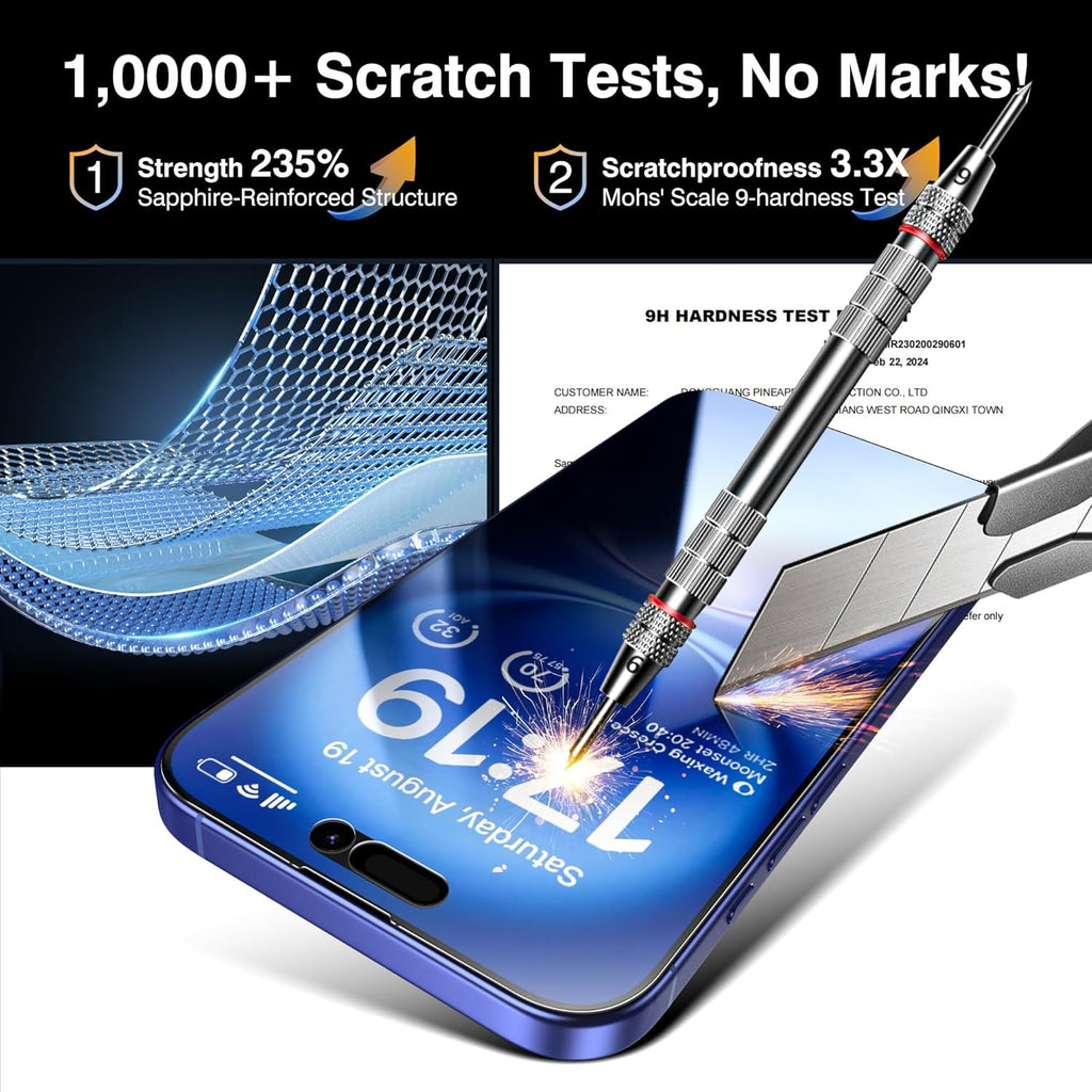 EZ-GLAZ- 4 Pack for iPhone 16 Plus Privacy Screen Protector [6.7"] With 2 Pack Camera Lens Protector, 9H+ Hardness 12FT Military Grade Shatterproof Durable Tempered Glass Film with Flawless Fit Kit