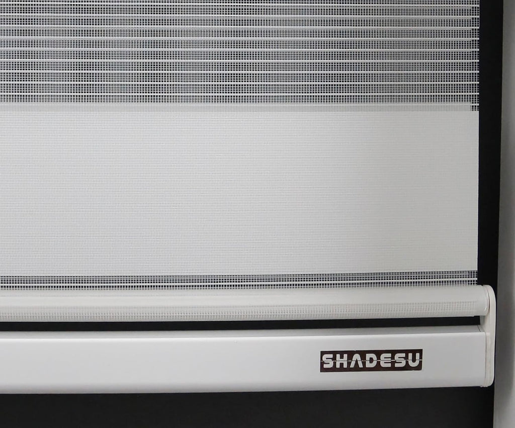 Shadesu Custom Size Zebra Blinds for Windows, 89" W x 72 H, White, Dual Layer Free-Stop Zebra Shades, Light Control for Day and Night, Sheer Blinds for Indoor Windows, Bedroom, Kitchen
