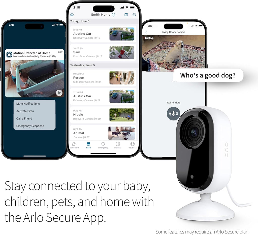 Arlo Essential Security Camera 2K | Indoor Only| 2nd Gen | Baby Monitor & Pet Camera | Wired Automated Privacy Shield, 2-Way Audio, Night Vision, Live Stream, Motion Alerts & Notifications White,1 Cam