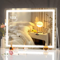 Hasipu Vanity Mirror with Lights, 17.7" x 13.8" LED Makeup Mirror with 10X Magnification, Smart Touch 3 Colors Dimmable, Brightness Adjustment, 360° Rotation, White