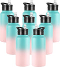 VEGOND 32 oz Insulated Water Bottle Bulk Stainless Steel Metal Water Bottles with Leak Proof Straw Lid & Spout Lid, Wide Mouth Double Walled Vacuum Travel Sports Bottle, 8 Pack