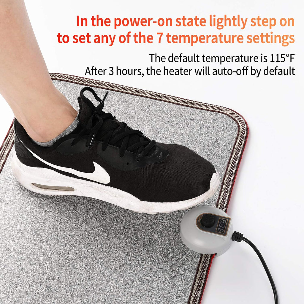 Electric Heated Floor Mats - AC 110V Foot Heater, Heated Foot Warmer Mat Under Desk for Office and Home (Gray)