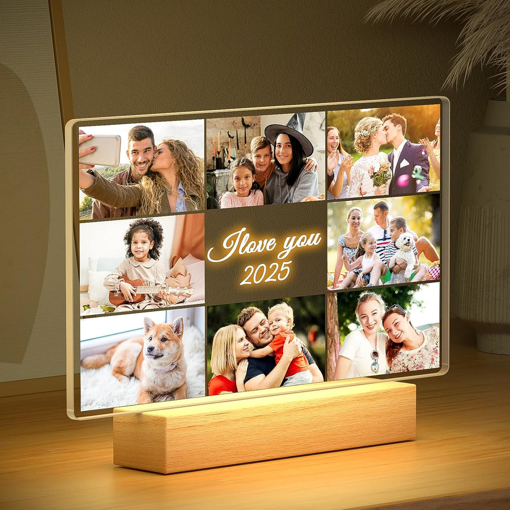 Custom Picture Frames with Photo, Personalized Photo Frame with Night Light, Customized Picture Frame, Personalized Christmas Birthday Gifts for Women, Men, Mom, Dad, Baby, Kid, Pet, Friend, Family