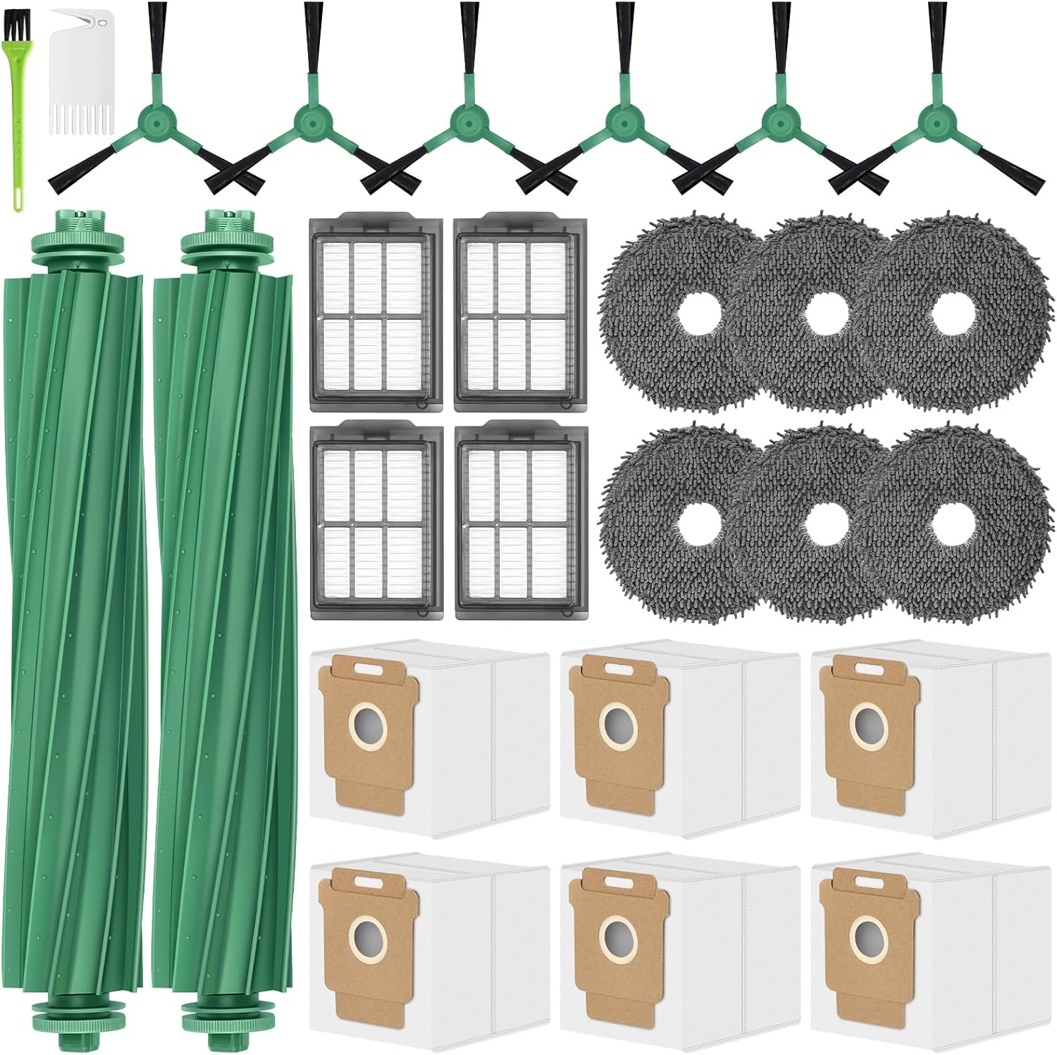 Roomba 405 Combo Accessories Replacement Parts for iRobot Roomba Plus 405/505 / 507 Combo Kit Accessory Set, 2 Roller Main Brushes, 6 vacuum Dust Bags 6 Mop Pads 4 Hepa Filters 6 Side Brushes