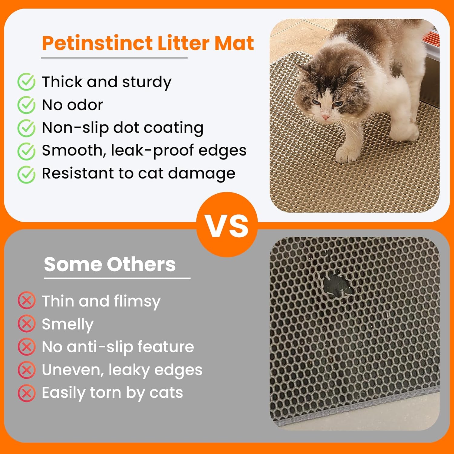 Extra Large Cat Litter Mat, 30x22 Inches Honeycomb Double Layer Cat Litter Trapping Mat, Non Slip Waterproof Urine Proof Large Kitty Litter Box Mat for Floor, Kitten Supplies, XL, Beige