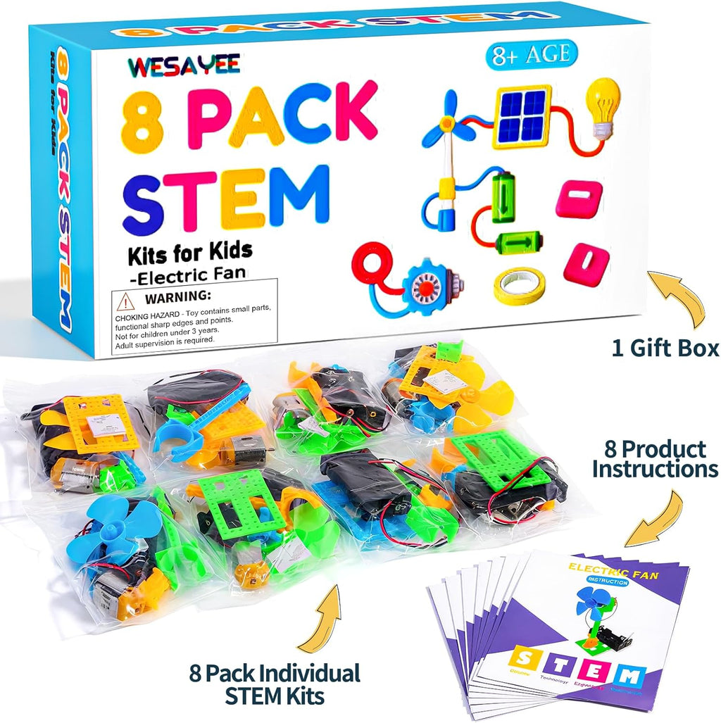 Bulk STEM Kits - 8 Set Electrical Fans, Girls Boys Crafts Science Kits for Kids Age 8-12, STEM Toys for Boys 8-10 8 10 12 13 Classroom, Engineering Activities Experiments Projects Circuit
