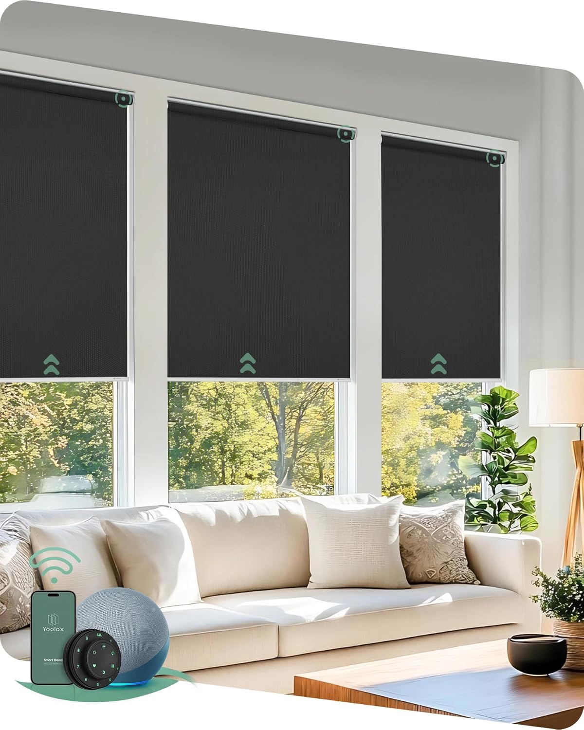 Yoolax Motorized Blinds with Remote, Blackout Smart Blinds for Windows Motorized Waterproof Roller Shades, Automatic Window Shades Work with Alexa Custom Size (Blackout-Vinyl Dark Gray)
