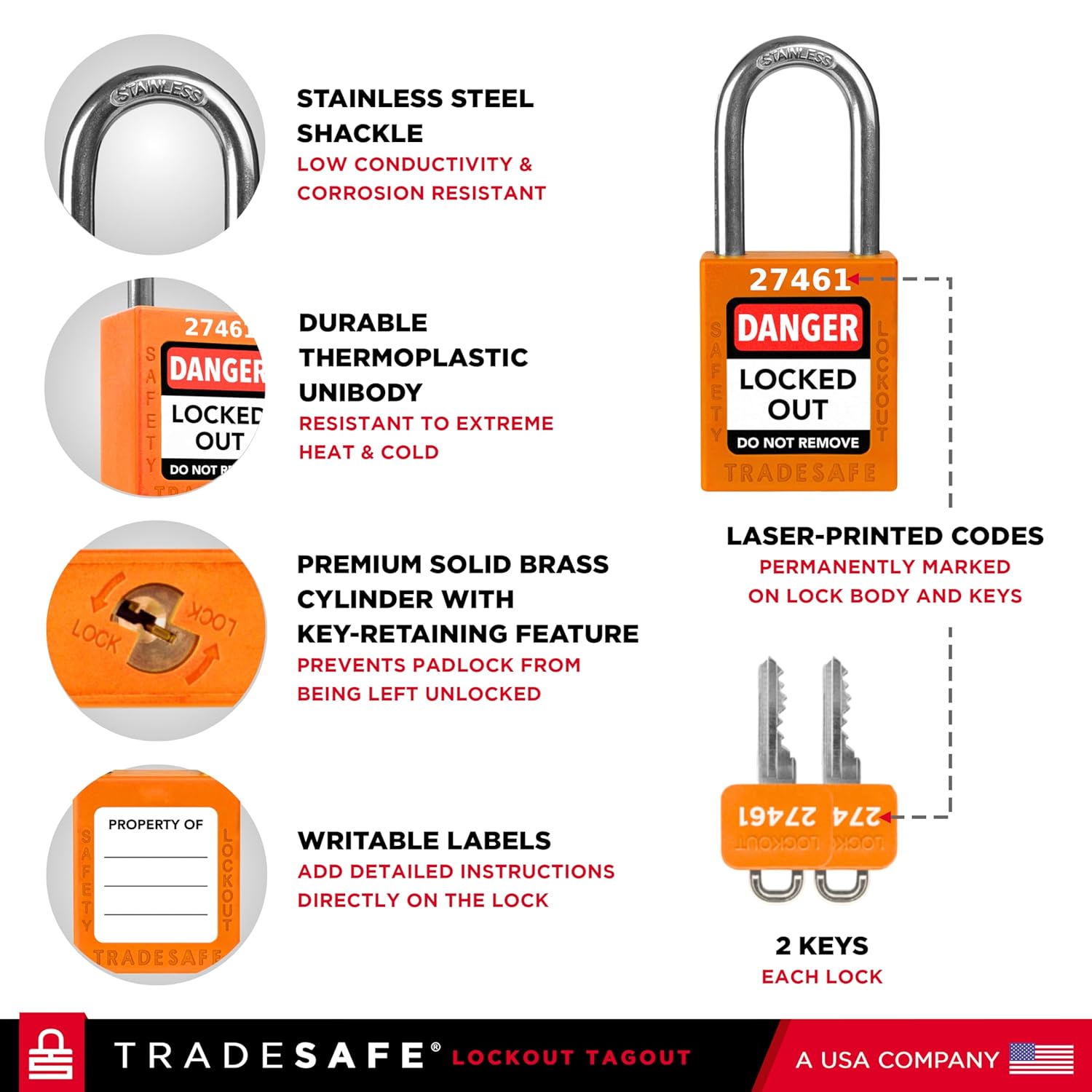 TRADESAFE Lockout Tagout Locks Set - 7 Orange Loto Locks, Lockout Locks Keyed Different, 2 Keys Per Lock, OSHA Compliant Lock Out Tag Out Padlocks, Safety Padlocks for Electrical Lockout Tag Out Kits
