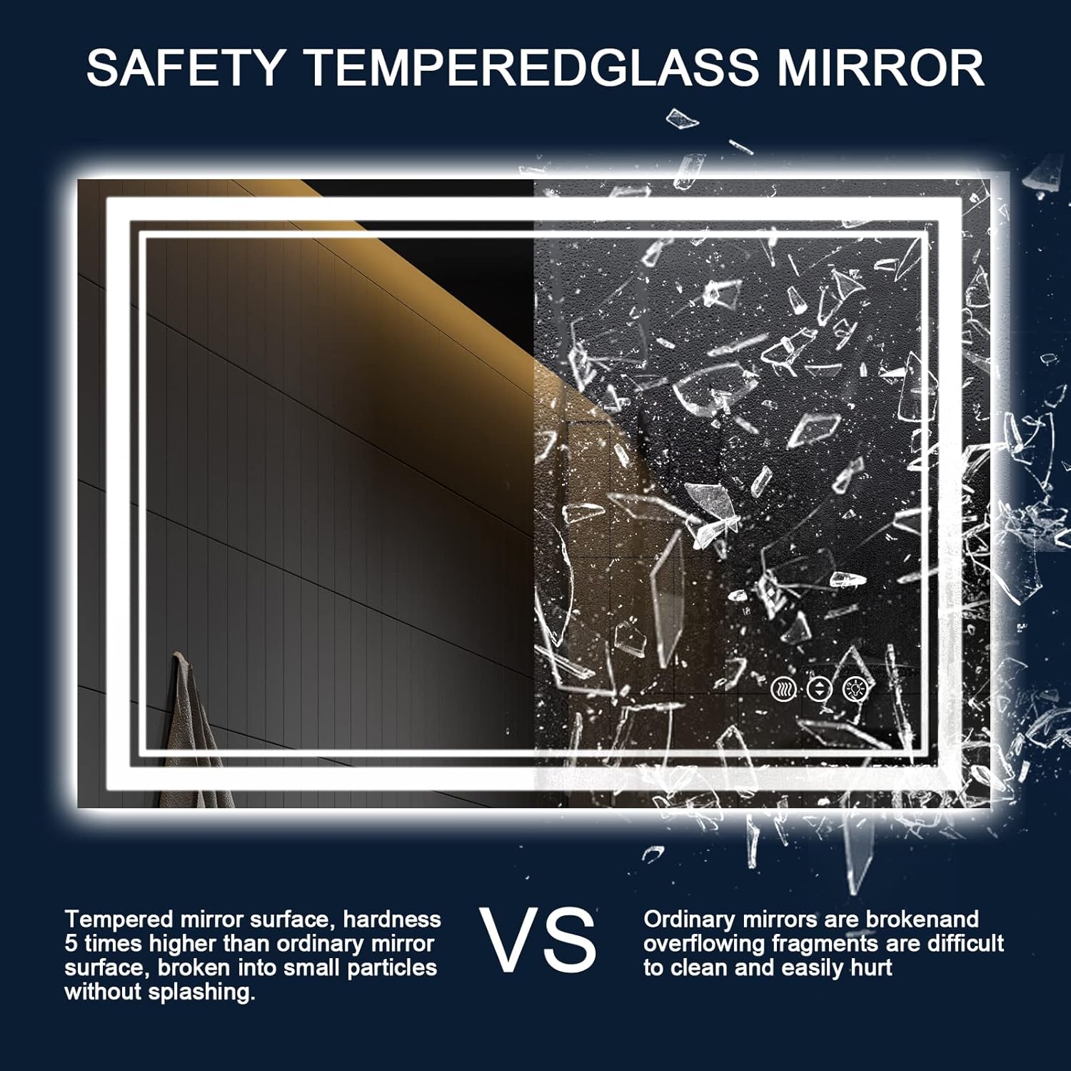 48 x 30 Inch LED Bathroom Mirror with Lights, Front and Backlit Anti-Fog Dimmable Memory Lighted Bathroom Vanity Mirrors for Wall, Shatterproof Led Mirror for Bathroom