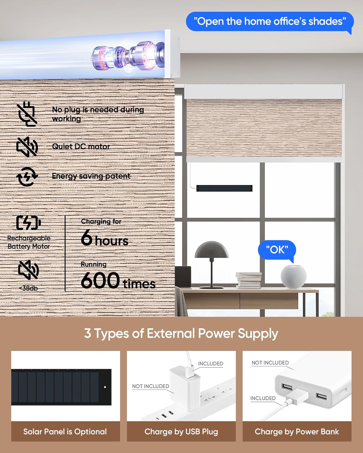Kincmo Motorized Blinds with Remote,100% Blackout Motorized Roller Shades Work with Apple Homekit,Alexa,Google, Custom Electric Blinds with App,Voice Control (Aqua Waves Sandy)
